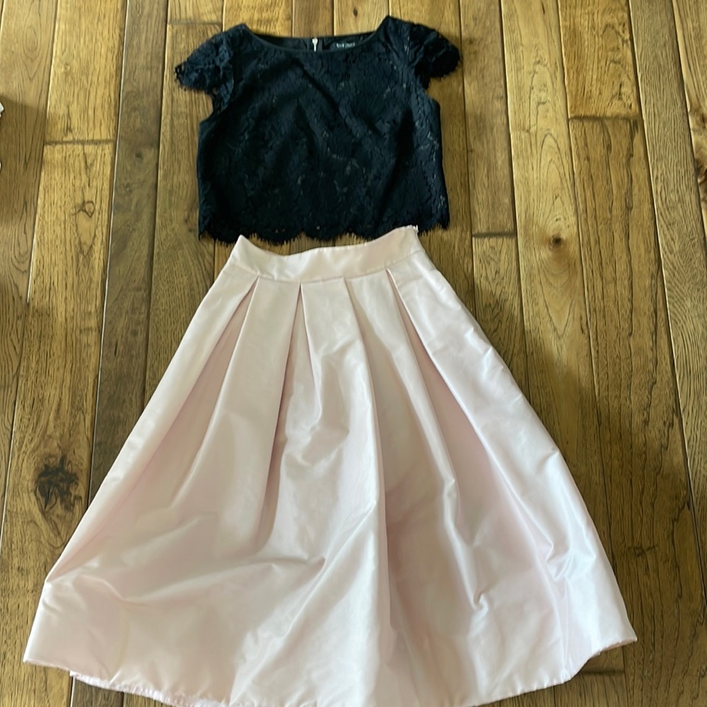 WHBM lace crop top with pink ballerina skirt